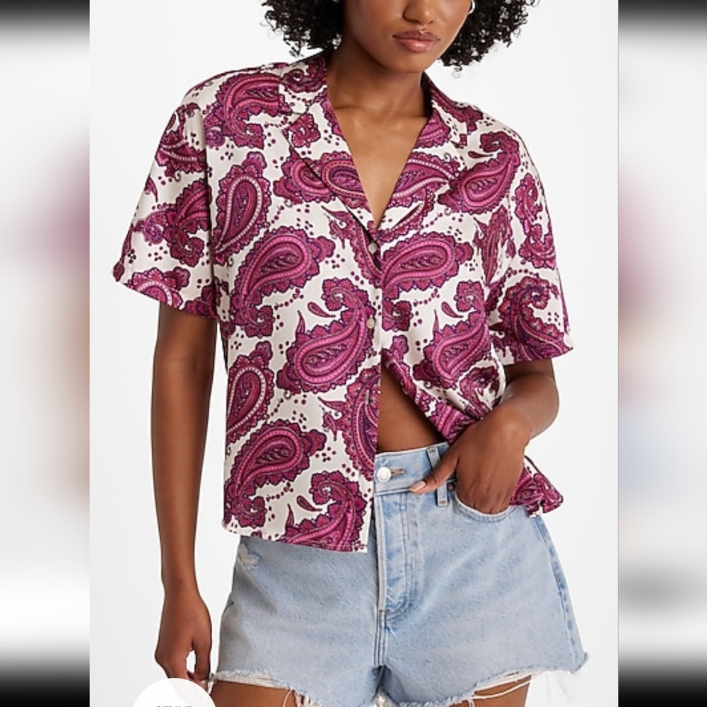 Express Paisley Button Up Boxy Shirt
